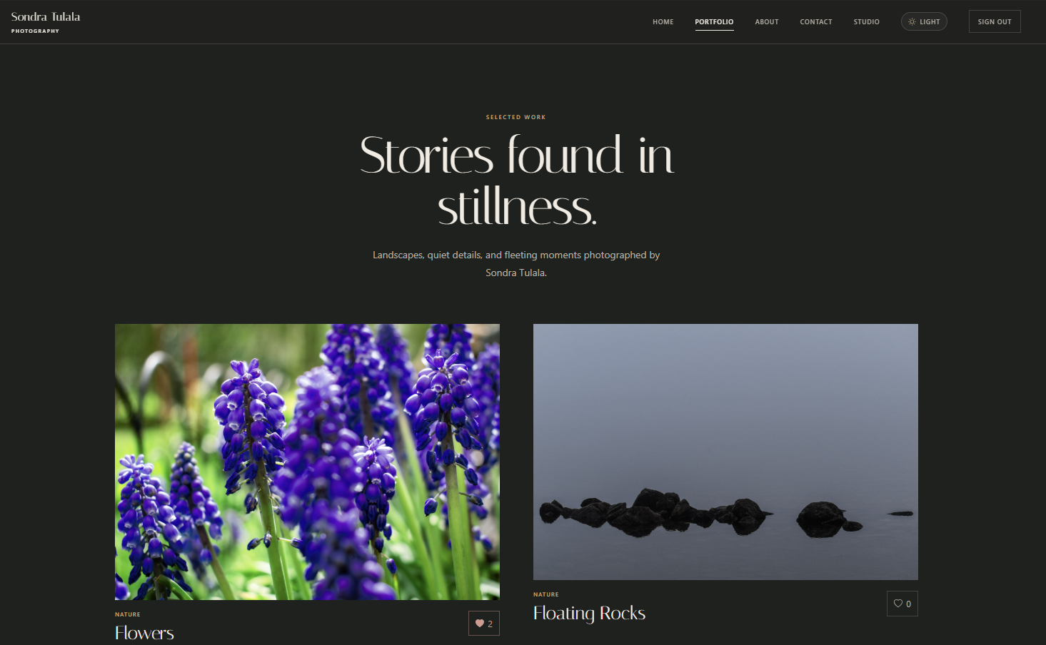 Sondra Tulala Photography portfolio showing a curated image gallery